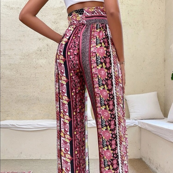 Boho Paisley Floral Polka Dot Print High Waist Rise Wide Leg Palazzo Pants - Picture 11 of 13